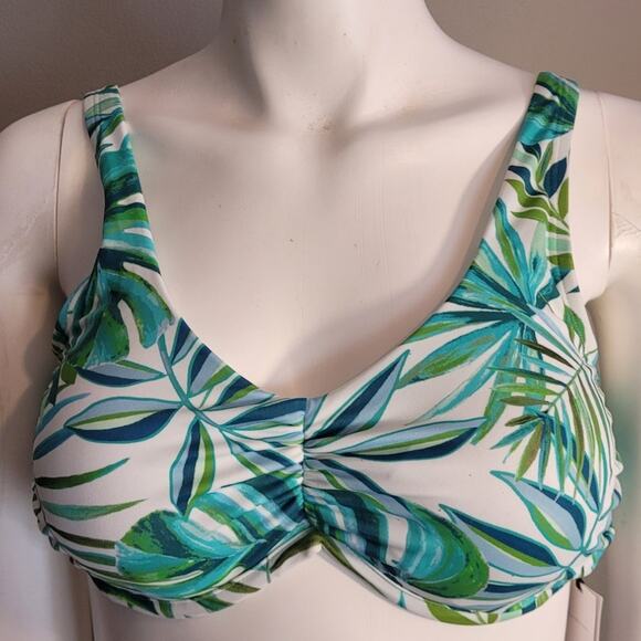 NWT Shade & Shore Bikini Top Sz 36DD Botanical Print Fern Vacay Tropical Swim - Picture 1 of 10